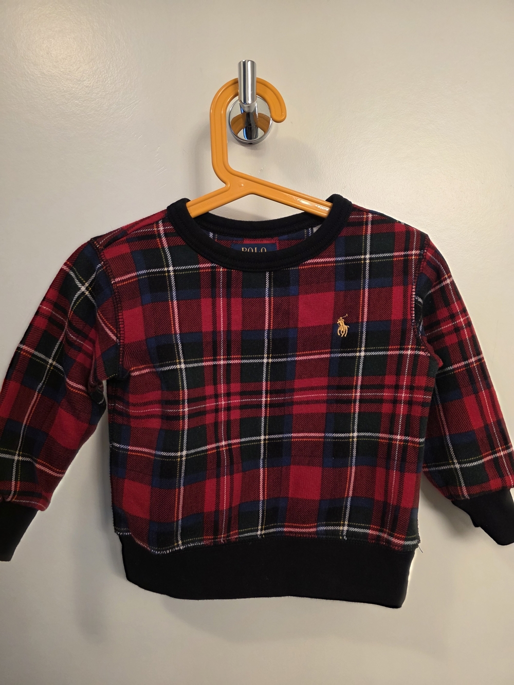 Polo by Ralph Lauren Red & Navy Plaid Crewneck Sweatshirt - Kids